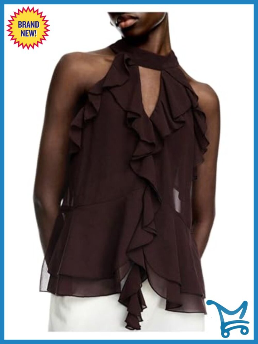 Sheer Mesh Halter Ruffle Tank Top Sleeveless Cutout Tie Back Going Out